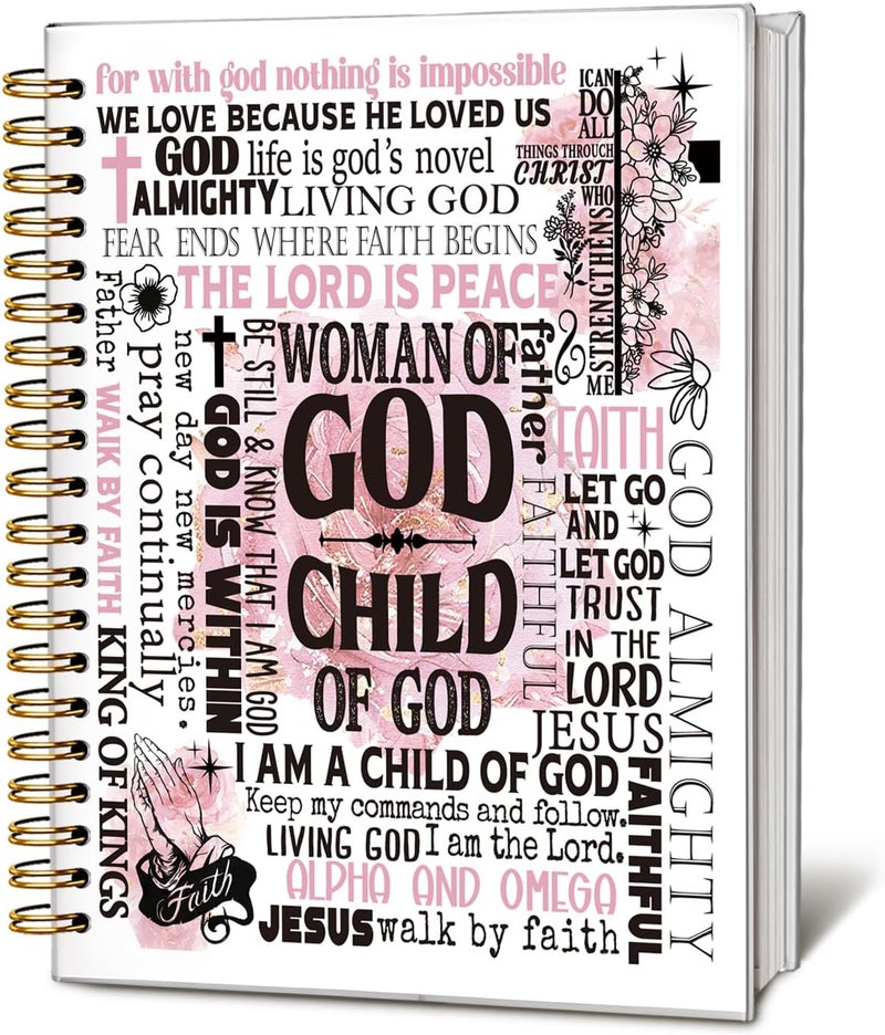 WLIANG Pink Christian Notebook, Child of God Christian Journal for Women, Bible Journal Notebook, Church Notes Notebook, Prayer Journal for Woman, Bible Hardcover Spiral Notebook Journal 5.5x8.3 Inch - Image 1